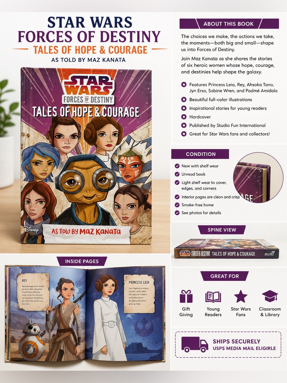 Star Wars Forces of Destiny Tales of Hope & Courage Hardcover Book Disney